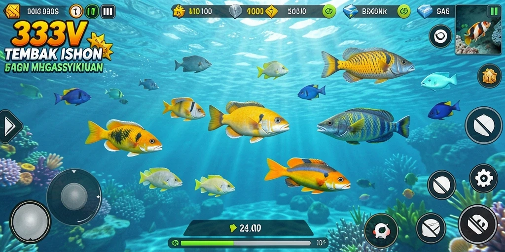 Screenshot 333V menampilkan aksi menembak ikan yang seru.