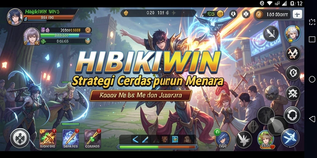 Tangkapan layar gameplay HIBIKIWIN yang menunjukkan aksi strategis yang intens.