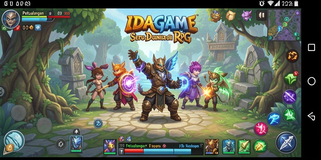 Tangkapan layar utama IDAGAME menunjukkan aksi pertarungan seru dalam RPG.