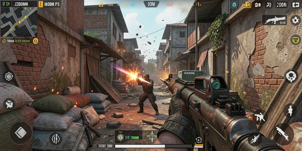 Tampilan gameplay menegangkan dari J200M dalam mode FPS.