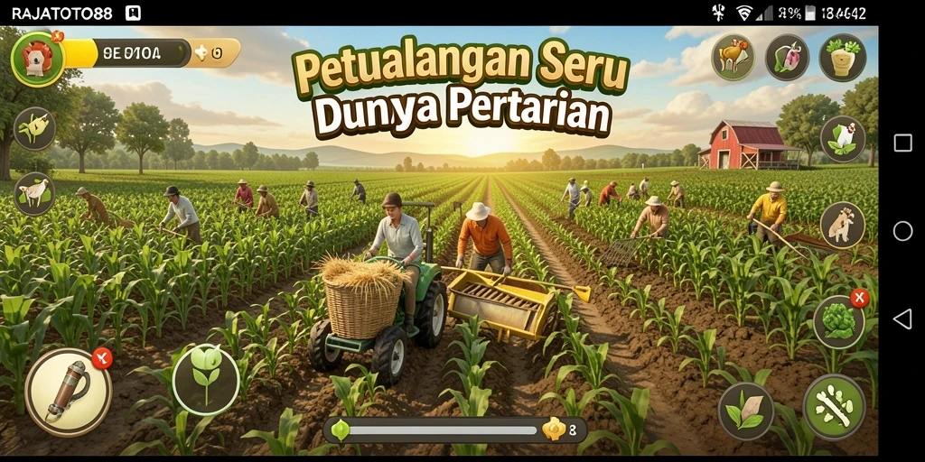 Tampilan gameplay menarik dalam dunia pertanian yang penuh warna.